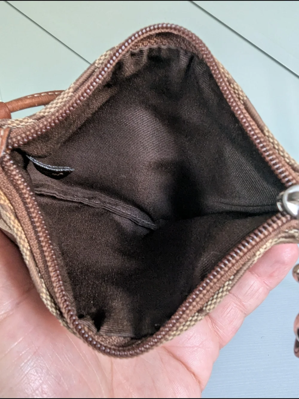 Coach Signature Canvas Wristlet in Brown and Tan